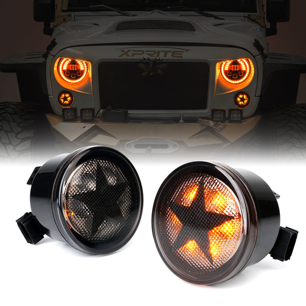 G2 LED Amber Turn Signal Light for 07-18 Jeep Wrangler   Smoke with Star