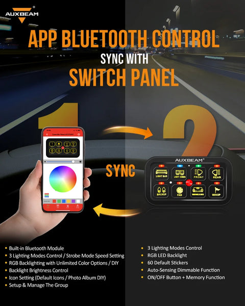AR-800 RGB SWITCH PANEL WITH APP, TOGGLE/ MOMENTARY/ PULSED MODE SUPPORTED(ONE-SIDED OUTLET)