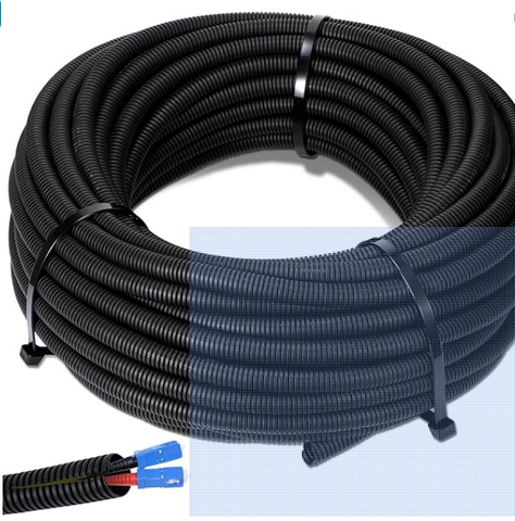 1/4" X 100 ft Split Wire Loom Flex-Guard Convoluted Tubing – Protective Split Cable Sleeves for Automotive Home Industrial Electrical Wires – Heat Resistant Cable Conduit – Black