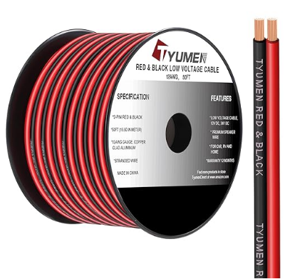 TYUMEN 100FT 12/2 Gauge 2pin 2 Color Red Black Cable Hookup Electrical Wire LED Strips Extension Wire 12V/24V DC Cable, 12AWG Flexible Wire Extension Cord for LED Ribbon Lamp Tape Lighting