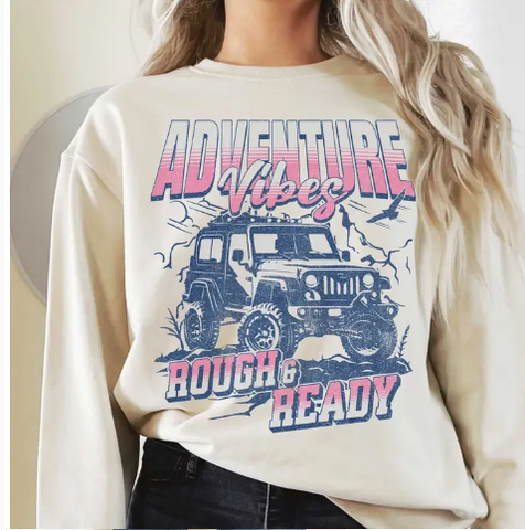 Adventure Vibes Rough and Ready Graphic Terry Sweatshirts Black