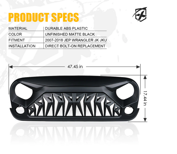 Replacement JK Front Grille Venom Series G1 for Jeep Wrangler 07-18