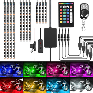 Motorcycle RGB Led Light Kit Wireless Remote (12 Pcs)