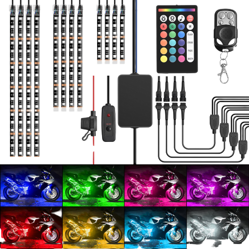 Motorcycle RGB Led Light Kit Wireless Remote (12 Pcs)