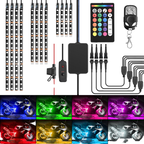 Motorcycle RGB Led Light Kit Wireless Remote (12 Pcs)