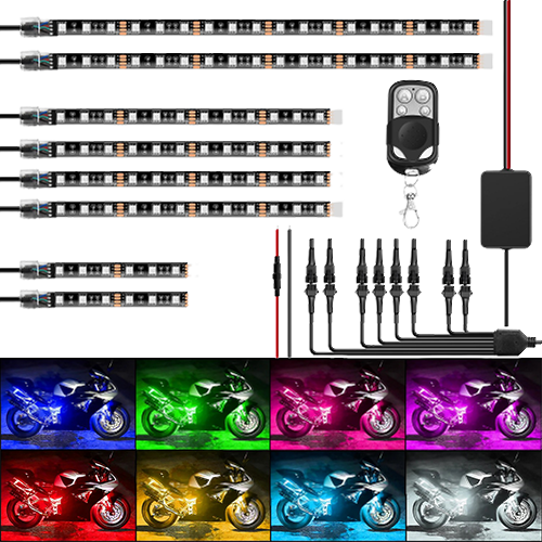 Motorcycle RGB Led Light Kit Wireless Remote (8 Pcs)