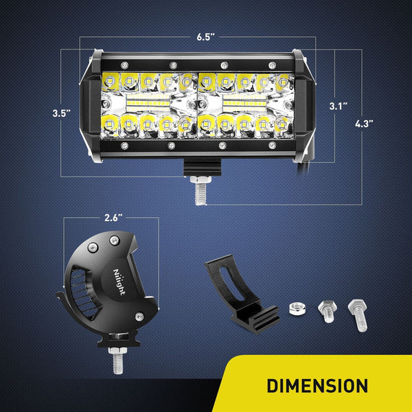 6.5" 120W Triple Row Spot/Flood LED Light Bars (Pair)