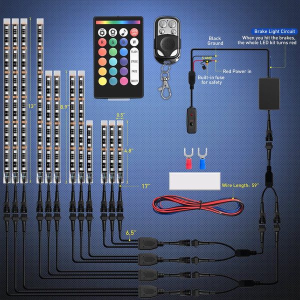 Motorcycle RGB Led Light Kit Wireless Remote (12 Pcs)