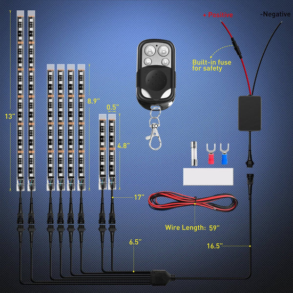 Motorcycle RGB Led Light Kit Wireless Remote (8 Pcs)