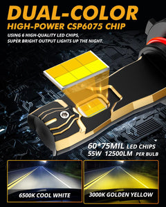 9005/HB3 LED Bulb Fog Lights/Low Beam Lights 110W 25000LM GX Bi-Color Series High Power & Brightness Dual Color Switchback | 2 Bulbs