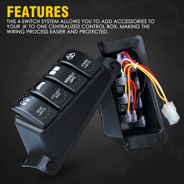 4 Rocker Switch Pod Control System for 2007-2018 Jeep Wrangler JK JKU