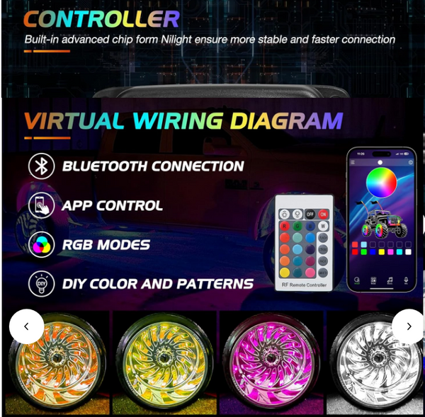 17.5 Inch LED Wheel Ring Lights Double Row RGB APP Remote Control 4Pcs