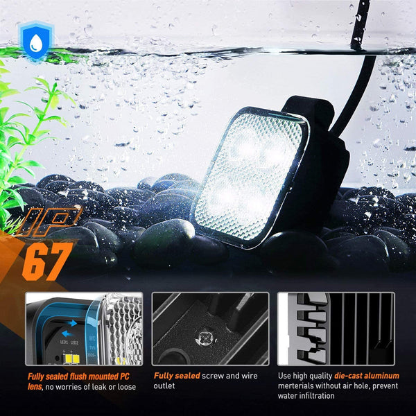 3" 12W 1500LM Square Flood Built-in EMC Led Work Lights (Pair)