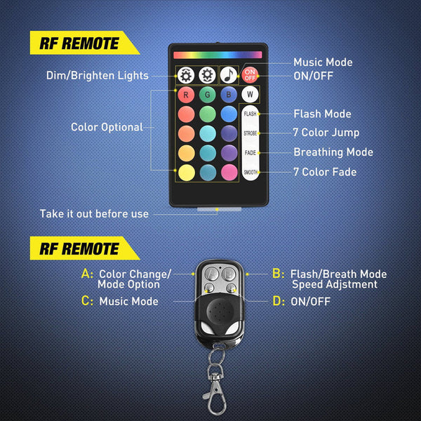 Motorcycle RGB Led Light Kit Wireless Remote (12 Pcs)