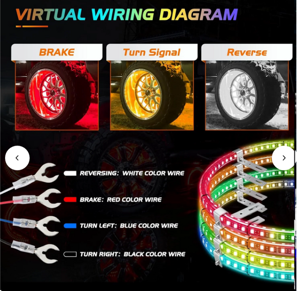 17.5 Inch LED Wheel Ring Lights Double Row RGB APP Remote Control 4Pcs