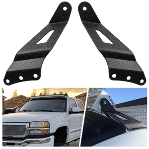 50” Curved Light Bar Bracket at Upper Windshield Roof Cab for 1999-2006 Chevy Silverado Suburban Avalanche Tahoe & GMC Yukon Sierra (Pair)