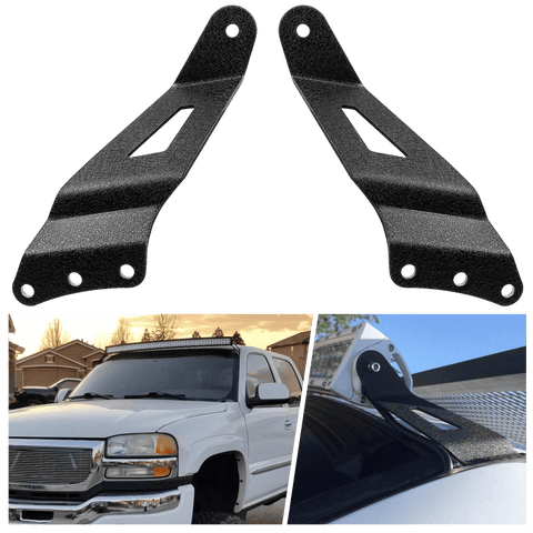 50” Curved Light Bar Bracket at Upper Windshield Roof Cab for 1999-2006 Chevy Silverado Suburban Avalanche Tahoe & GMC Yukon Sierra (Pair)