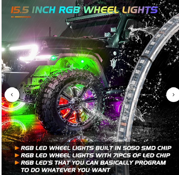 15.5 Inch LED Wheel Ring Lights Double Row RGB APP Remote Control 4Pcs