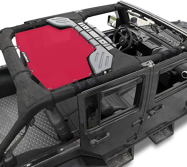 Shadeidea Sun Shade for Jeep Wrangler, JK 4 Door Top Sunshade, JKU (2007-2018) Rear - Cherry Red Mesh Screen Cover, UV Blocker with GrabBag Pouch - 10 Years Lasting