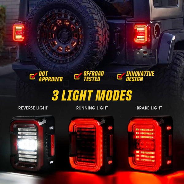 LED Tail Lights with Novel C Shaped Design, Smoke Lens Taillight with Running & Brake & Turn Signal & Reverse Light Compatible with Jeep Wrangler JK JKU 2007-2018, Built-in EMC, DOT Approved