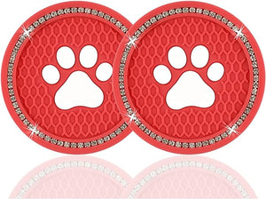 JUSTTOP 2PCS Bling Crystal Paw Car Cup Holder Coaster