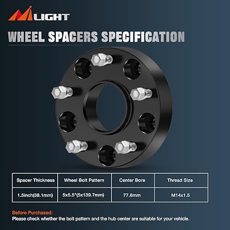 Ram 1500 Wheel Spacers 5x5.5,Hubcentric Wheel Spacer 1.5 inch for Ram 1500 2012 2013 2014 2015 2016 2017 2018 5x139.7mm with 77.8mm Hub Bore M14x1.5 Studs-4pcs