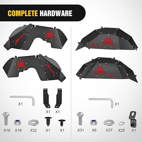 Front & Rear Inner Fender Liners Wheel Cover Fit for 2018-2024 Wrangler JL JLU (4-Door/2-Door) Unlimited Bolt-on Style Fender Flares Splash Guards,2 Years Warranty