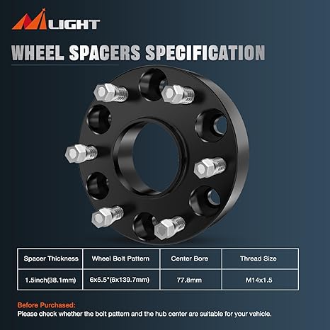 6x5.5 Wheel Spacers for Ram 1500 2019 2020 2021 2022 2023 2024,1.5 inch Wheel Spacers with 77.8mm Hub Bore M14x1.5 Studs-4 PCS