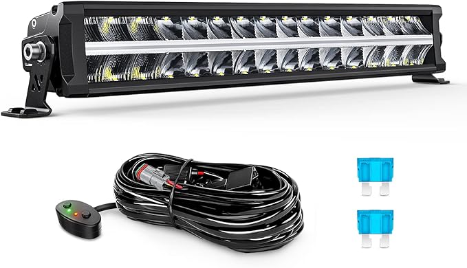 19 Inch LED Light Bar DRL 150W 15500LM Anti-Glare Flood Spot Offroad LED Driving Light IP68 w/ 16AWG DT Connector Wiring Harness for Pickup Truck SUV ATV UTV Boat 4x4 Jeep