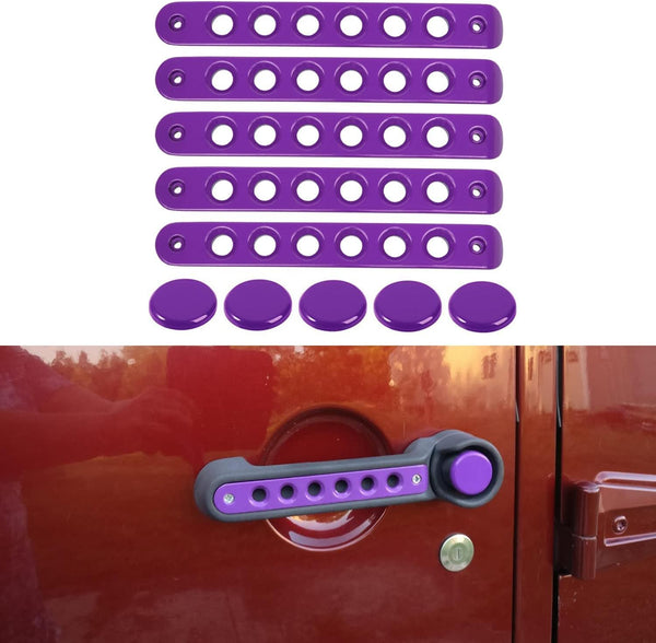 Side Door handle insert Grab Handle & Push Button Knobs Cover Trim For Jeep Wrangler JK JKU 2007-2018(Purple)