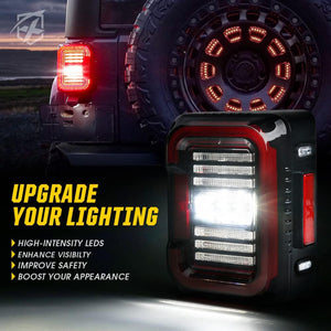 LED Tail Lights with Novel C Shaped Design, Smoke Lens Taillight with Running & Brake & Turn Signal & Reverse Light Compatible with Jeep Wrangler JK JKU 2007-2018, Built-in EMC, DOT Approved
