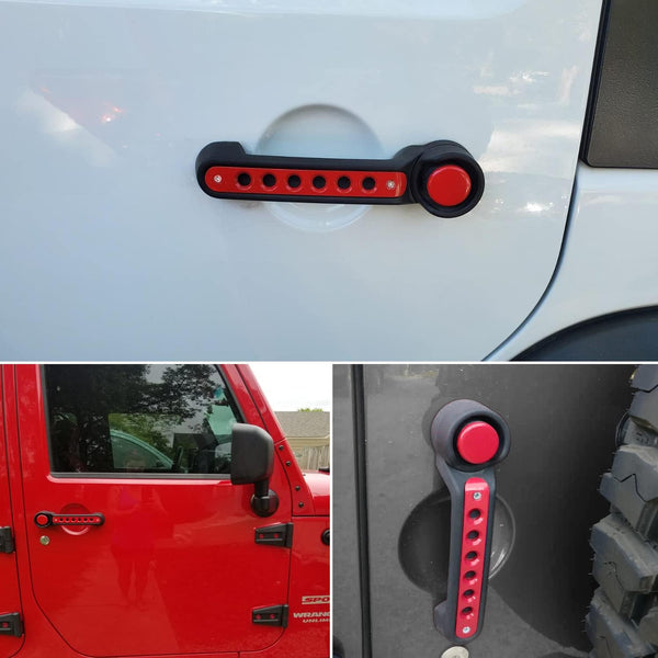 Side Door handle insert Grab Handle & Push Button Knobs Cover Trim Fit for Jeep Wrangler JK JKU 2007-2018(Red)