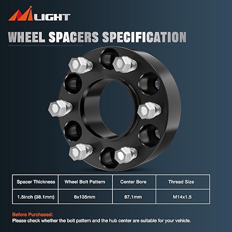 6x135 Wheel Spacers for 2015-2022 Ford F150,1.5inch Wheel Spacers M14x1.5 Studs and 87.1mm Hub Bore Compatibility with 2015 2016 2017 2018 2019 2020 2021 2022 Expedition Navigator-4pcs