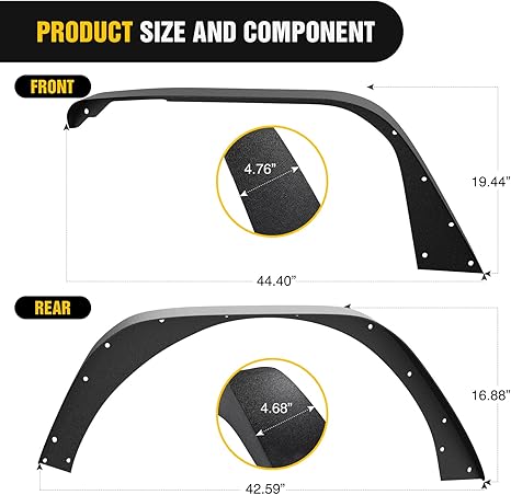 Off-Road Fender Flares Kit Compatible with 2018-2024 Wrangler JL & JLU 2/4 Doors Heavy-Duty Solid Steel Black Textured for JL Front Rear Flat-4pcs