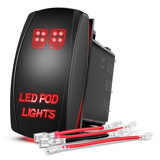 LED POD Lights Rocker Switch Led Light Bar Switch 5Pin Laser On/Off switches 20A/12V 10A/24V Switch with Jumper Wires Set for Cars,Trucks,RVs