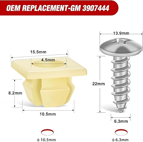 License Plate Screw Kit, Stainless Steel Screws with Nylon Nuts for Fastening Front and Back License Plates on Cars, SUVs, Trucks 3907444 15614745 4755299 (Set of 10)