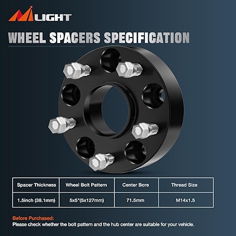 5x5.5 Wheel Spacers for 2011-2022 Grand Cherokee,2018-2022 Wrangler JL/JLU,2019-2022 Gladiator JT,2011-2022 Durango,1.5 inch Wheel Spacer 5x127mm with 14x1.5 Studs & 71.5mm bore