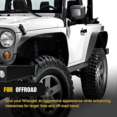 Off-Road Fender Flares Kit Compatible with 2018-2024 Wrangler JL & JLU 2/4 Doors Heavy-Duty Solid Steel Black Textured for JL Front Rear Flat-4pcs