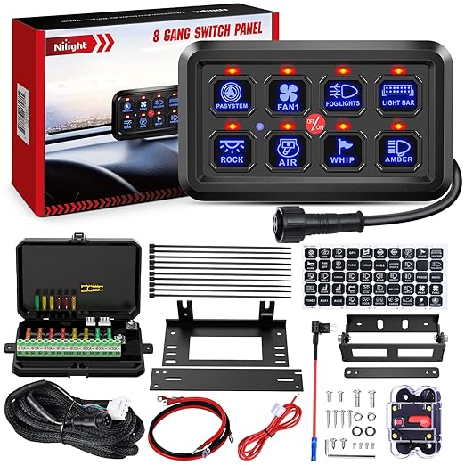 8 Gang Switch Panel System Circuit Control Relay System Fuse Wiring Harness Automatic Dimmable ON Off LED Switch Pod for 12V Cars Trucks Campers SUV, 2 Years Warranty,Blue