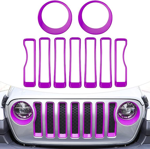 LAIKOU 9PCs Upgrade Front Grille Insert Grill Cover and Headlight Lamp Cover Trim Exterior Accessories fit for Jeep Wrangler JL JLU Sport/Sports