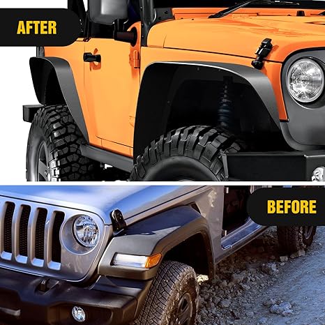 Off-Road Fender Flares Kit Compatible with 2018-2024 Wrangler JL & JLU 2/4 Doors Heavy-Duty Solid Steel Black Textured for JL Front Rear Flat-4pcs