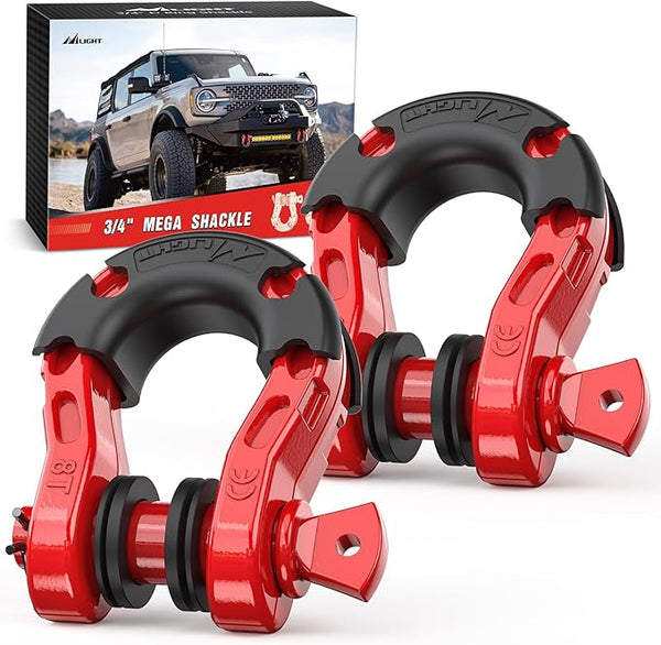 2 Pack 3/4" Mega D-Ring Shackle with 7/8" Screw Pin 68,000LBS Break Strength, Heavy Duty Off Road Recovery Shackle for Use with Tow Strap, Winch, Off-Road Jeep Truck Vehicle, 2 Years Warranty