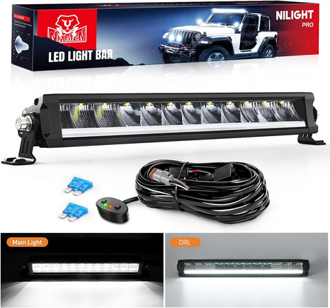 15.5 Inch Single Row LED Light Bar 60W 6650LM Anti-Glare Flood Spot Combo DRL Offroad Slim Light Bar IP68 w/ 16AWG DT Wiring Kit for Pickup Truck SUV ATV UTV Boat 4x4 Jeep