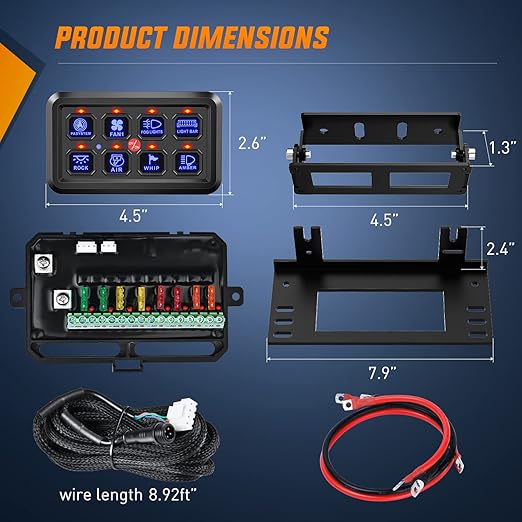 8 Gang Switch Panel System Circuit Control Relay System Fuse Wiring Harness Automatic Dimmable ON Off LED Switch Pod for 12V Cars Trucks Campers SUV, 2 Years Warranty,Blue