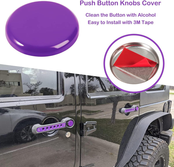 Side Door handle insert Grab Handle & Push Button Knobs Cover Trim For Jeep Wrangler JK JKU 2007-2018(Purple)