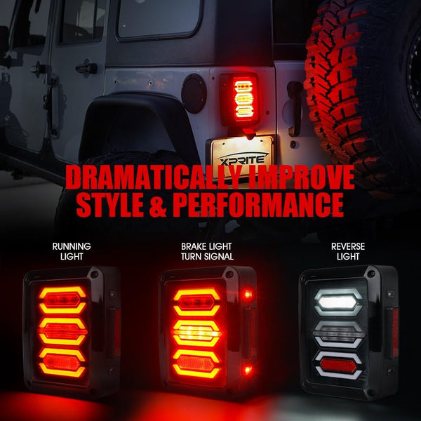 Clear Lens Red LED Tail Lights Assembly w/Turn Signal & Back Up & Brake Light, Plug & Play Compatible with 2007-2018 Jeep Wrangler JK JKU - G3 Diamond Series