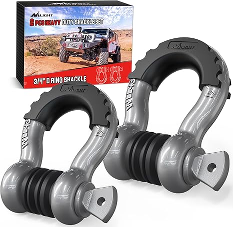 2 Pack 3/4" D-Ring Shackle with 7/8" Screw Pin 41,887lbs Break Strength, Heavy Duty Off Road Recovery Shackle with Isolators Washers for Use with Tow Strap, Winch, Off-Road Jeep Truck Vehicle