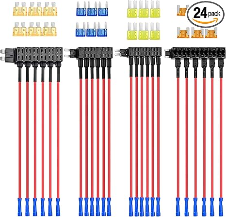 24 Pcs 12V Car Add-a-Circuit Fuse Tap Standard Mini Micro2 and Low Profile Fuse Taps 4 Types ATO ATC ATM APM Fuse Holder for Cars Trucks Boats