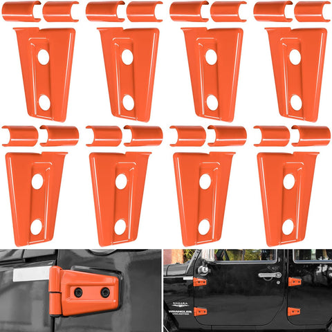 E-cowlboy Door Hinge Cover Trim Exterior Accessories for Jeep Wrangler JK JKU Sport Rubicon Sahara X Unlimited 2-Door & 4-Door 2007-2018 (Orange 8PCS)