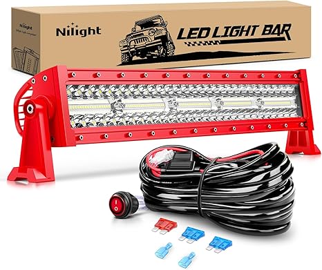 LED Light Bar 22Inch Triple Row Spot Flood Combo Lights Red Shell with Wiring Harness Kit for Fog Light Driving Light Work Light on Off-Road Truck SUV ATV UTV